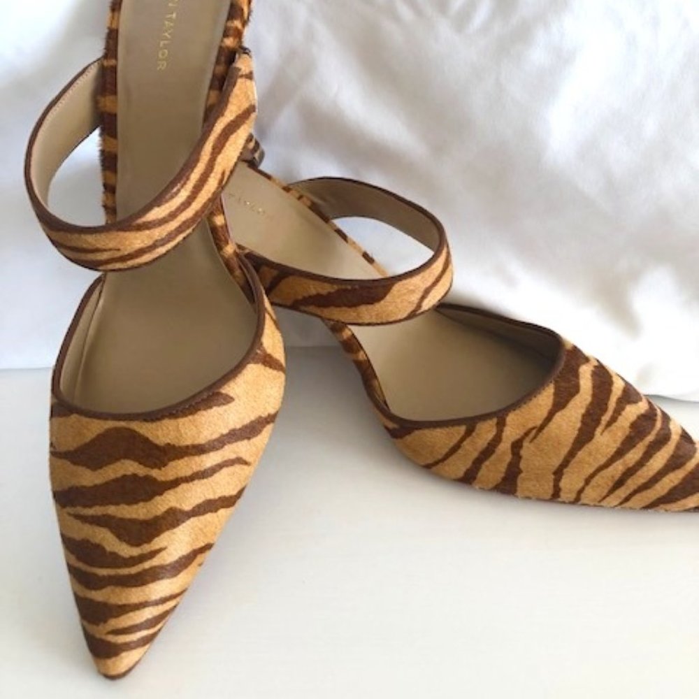 Ann Taylor Leather & Calf's Hair Pumps, Size 9.5, Brown & Tan -New